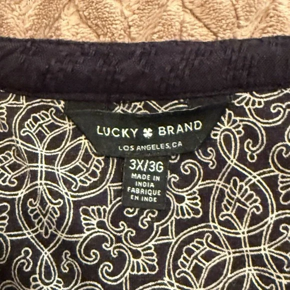 Lucky Brand Womens 3X Top Black White Damask Embroidered Long Sleeve Bohemian - Picture 6 of 6